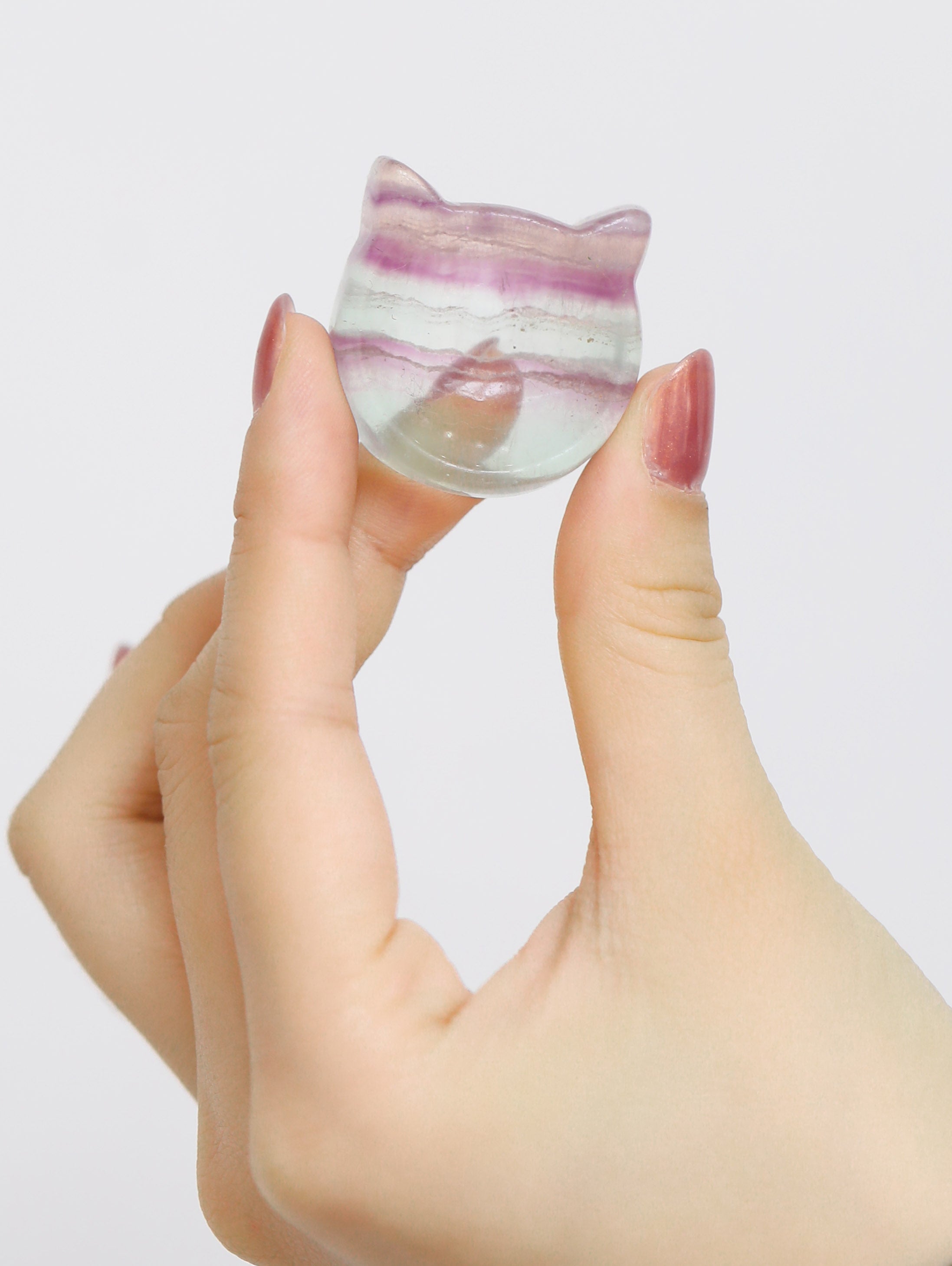 Hand-carved natural color fluorite crystal cat 3cm-shaped small bowl jewelry crystal bowl